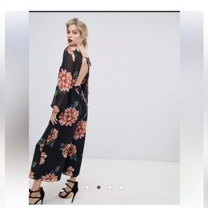 ASOS Floral wide leg mid jumpsuit, open back